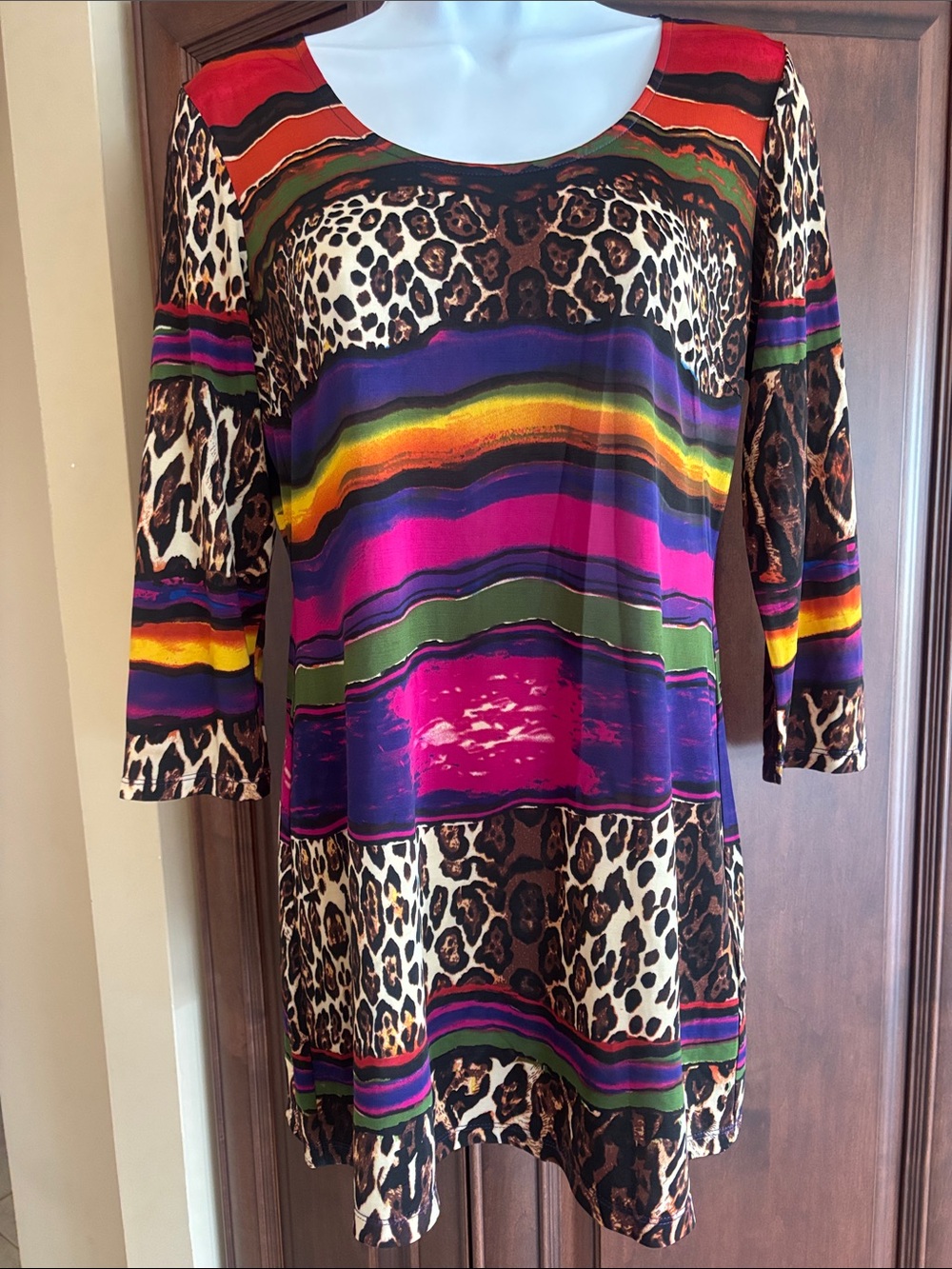 Multicolor Leopard-Print Stripe Knit Dress